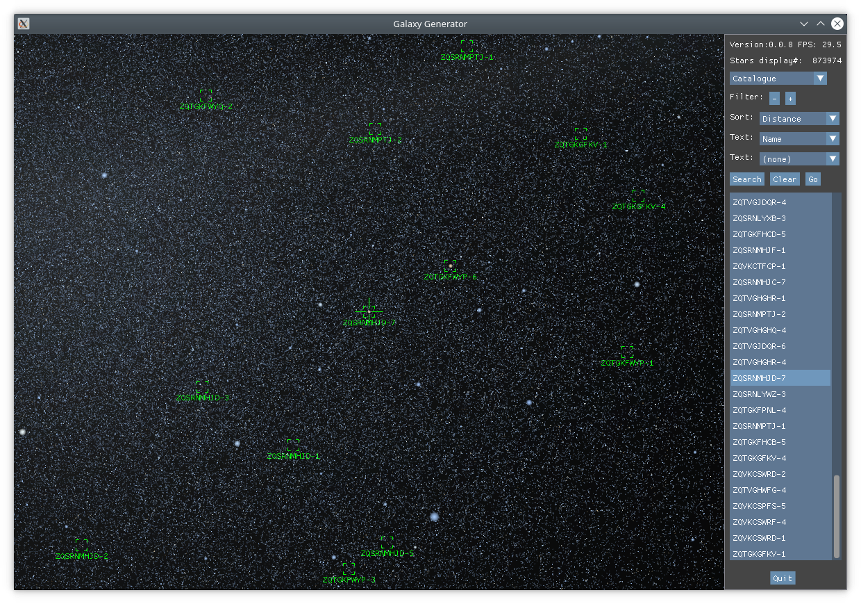 Screenshot inside a galaxy showing catalogue!